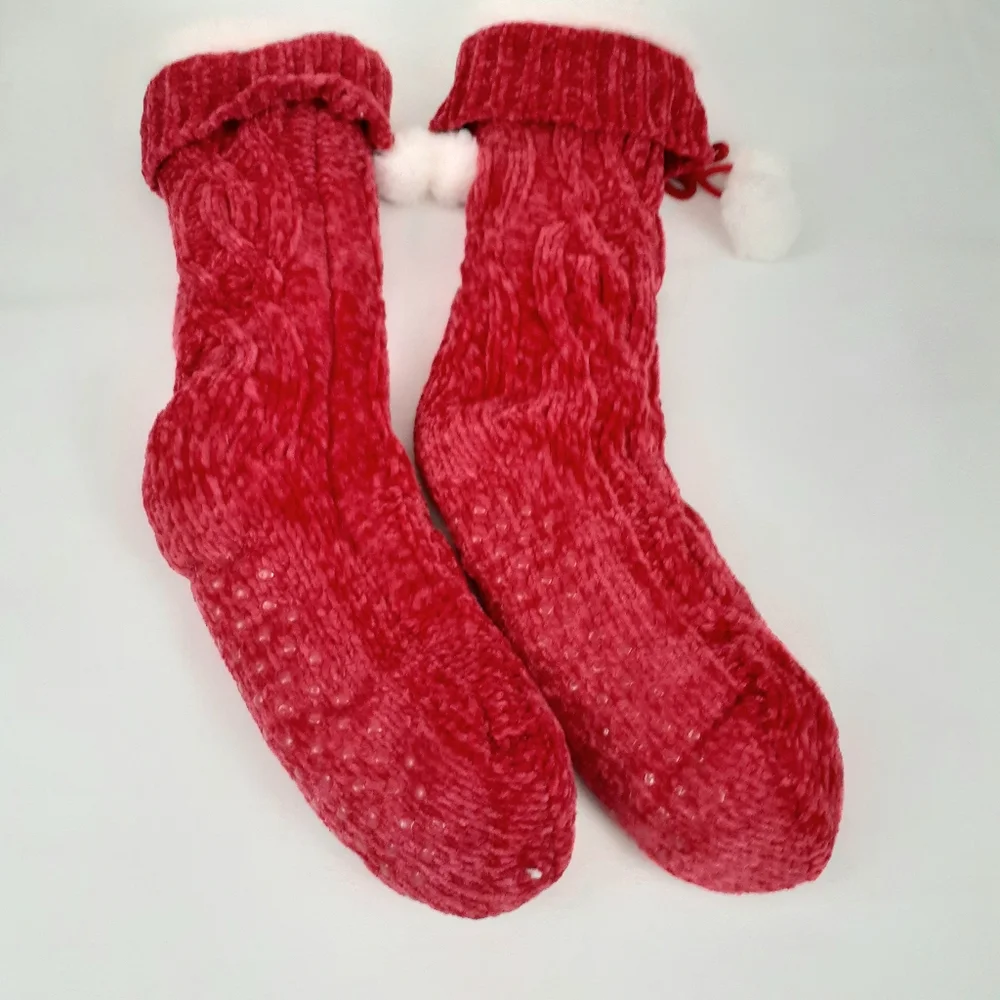 Joy Winter Ladies Slipper Socks With Gripper, Red, Size 4-10 Shoes